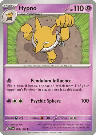 Hypno 083/198  - Reverse Holofoil SV01 Scarlet & Violet Base Set - Uncommon
