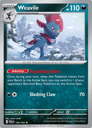 Weavile 134/193  - Reverse Holofoil SV02 Paldea Evolved - Rare