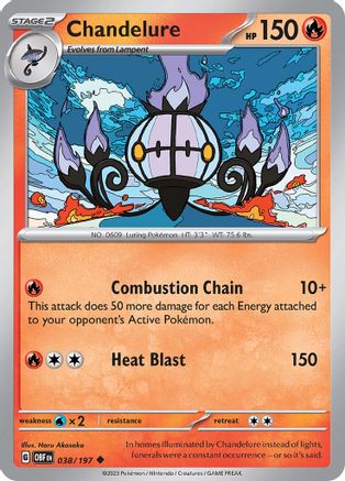 Chandelure 038/197  - Reverse Holofoil SV03 Obsidian Flames - Uncommon