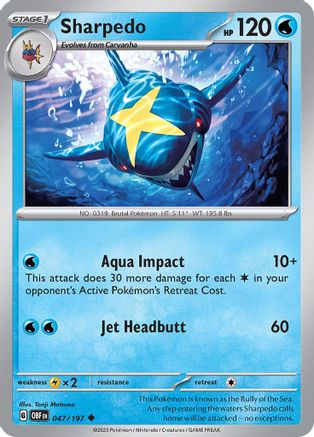 Sharpedo 047/197  - Reverse Holofoil SV03 Obsidian Flames - Uncommon
