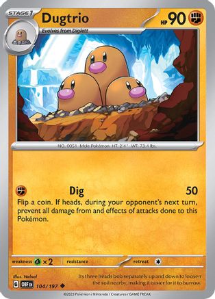Dugtrio 104/197  - Reverse Holofoil SV03 Obsidian Flames - Uncommon