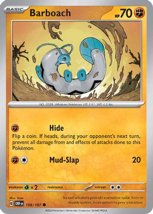 Barboach 108/197  - Reverse Holofoil SV03 Obsidian Flames - Common