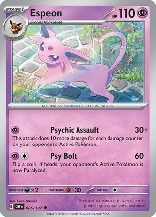 Espeon 086/197  - Reverse Holofoil SV03 Obsidian Flames - Uncommon