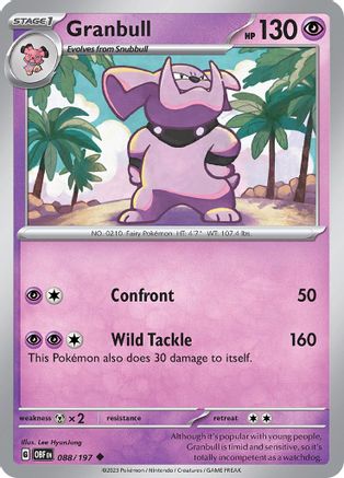 Granbull 088/197  - Reverse Holofoil SV03 Obsidian Flames - Uncommon