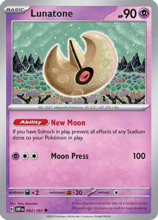 Lunatone 092/197  SV03 Obsidian Flames - Uncommon