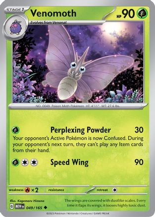 Venomoth 049/165  - Reverse Holofoil SV Scarlet & Violet 151 - Uncommon
