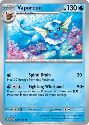 Vaporeon 134/165  - Reverse Holofoil SV Scarlet & Violet 151 - Rare