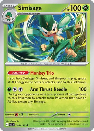 Simisage 005/182  - Reverse Holofoil SV04 Paradox Rift - Uncommon