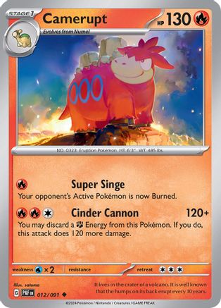 Camerupt 012/091  - Reverse Holofoil SV Paldean Fates - Uncommon