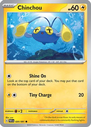 Chinchou 020/091  - Reverse Holofoil SV Paldean Fates - Common