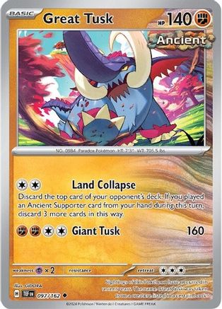 Great Tusk 097/162  - Reverse Holofoil SV05 Temporal Forces - Uncommon