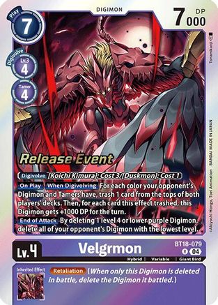 Velgrmon (BT18-079) - Release Special Booster 2.0 Celebration Event Cards Foil