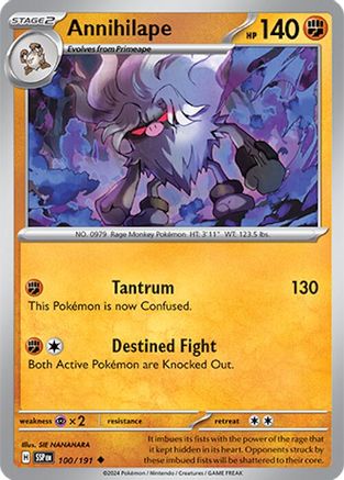 Annihilape 100/191  - Reverse Holofoil SV08 Surging Sparks - Uncommon