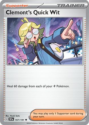 Clemont's Quick Wit 167/191  - Reverse Holofoil SV08 Surging Sparks - Uncommon