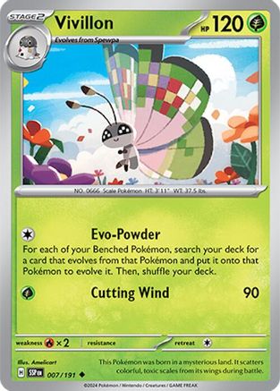 Vivillon 007/191  - Reverse Holofoil SV08 Surging Sparks - Uncommon