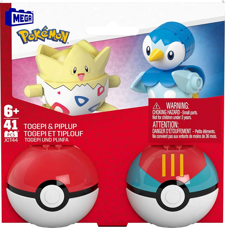 MEGA Pokémon Action Figure Building Toys Set, Poké Ball 2-Pack, Togepi and Piplup with 41 Pieces