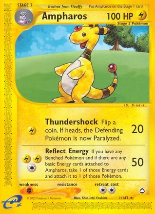 Ampharos 001  - Reverse Holofoil Aquapolis - Rare