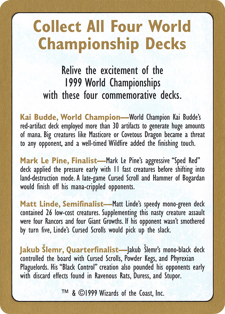 1999 World Championships Ad (WCD-000) - World Championship Decks 1999