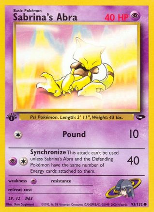 Sabrina's Abra (93) 093/132  - 1st Edition Gym Challenge - Common