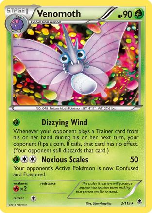 Venomoth 002/119  - Reverse Holofoil XY  Phantom Forces - Rare