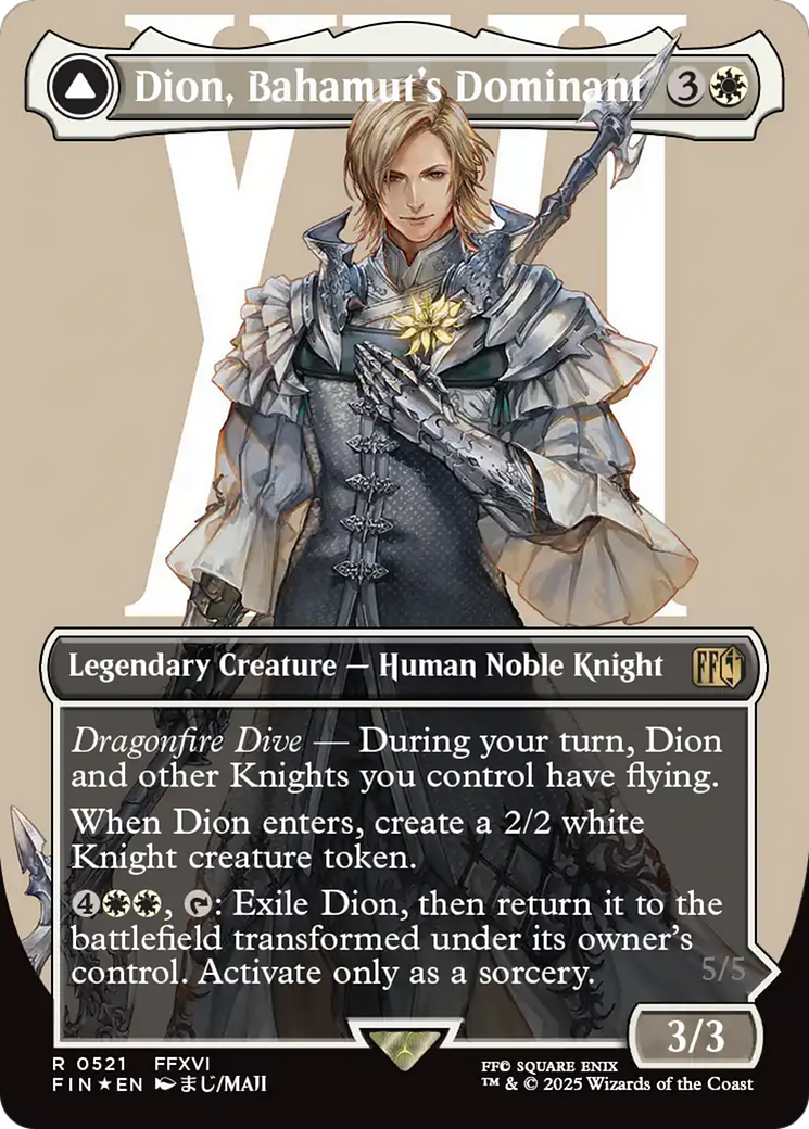 Dion, Bahamut's Dominant (Borderless) (Surge Foil) (FIN-521) - FINAL FANTASY: (enchantment) (Borderless) Foil