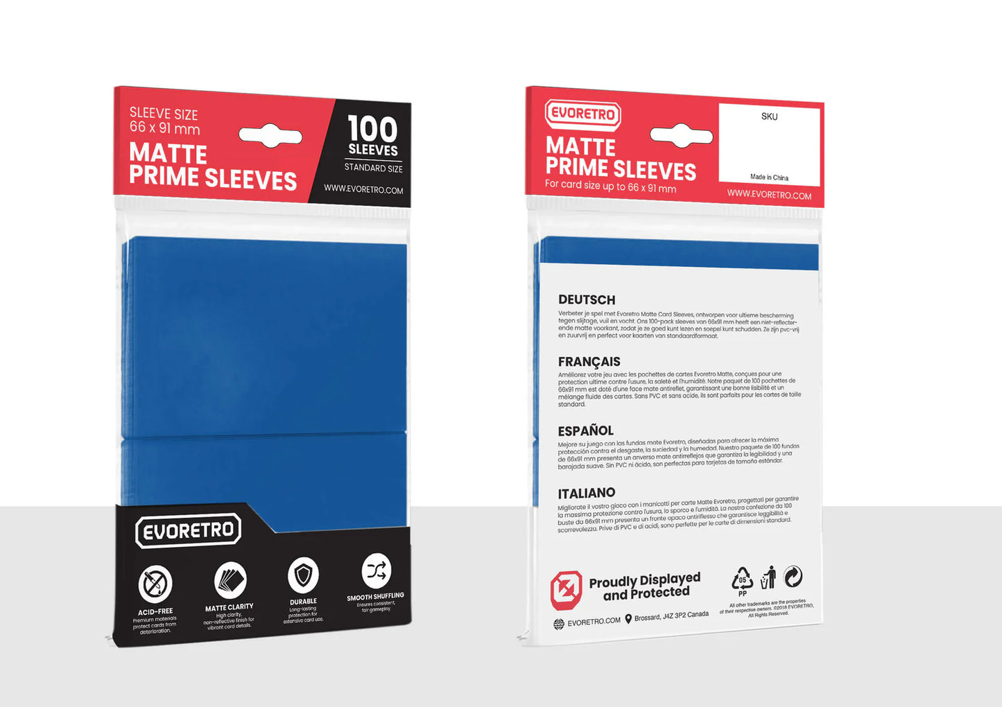 EVORETRO Matte Card Sleeves Standard Size Glare-Free Blue