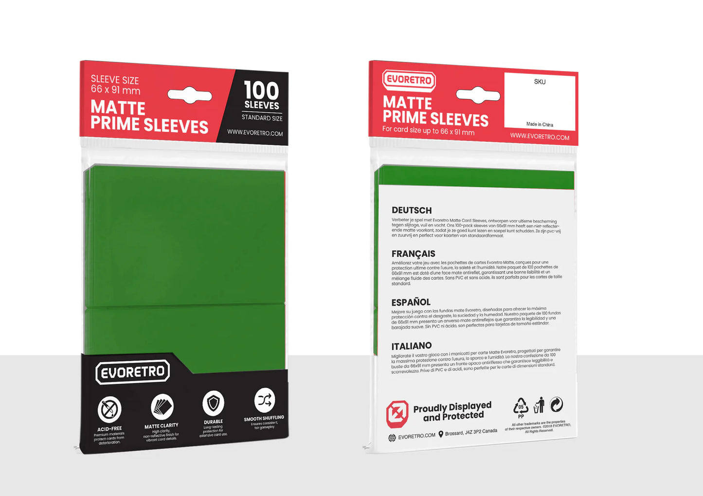 EVORETRO Matte Card Sleeves Standard Size Glare-Free Green