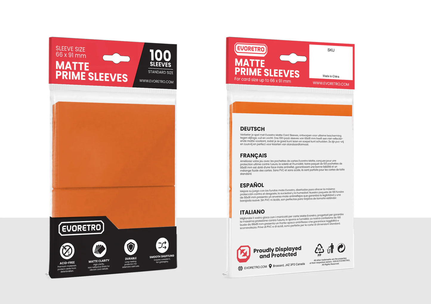 EVORETRO Matte Card Sleeves Standard Size Glare-Free Orange