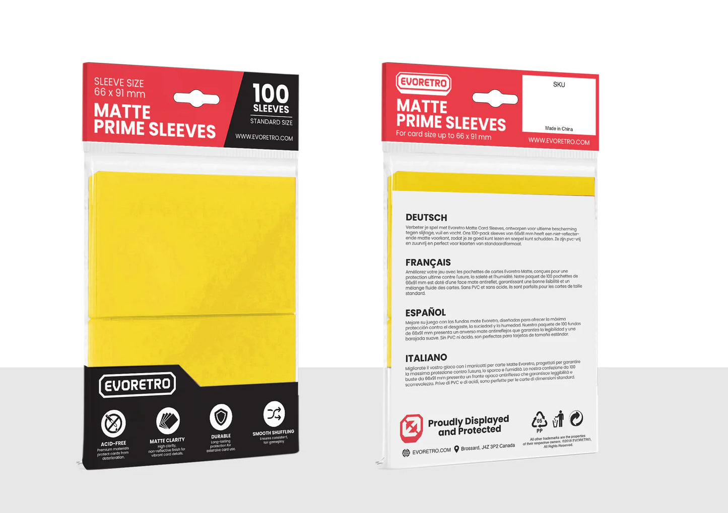 EVORETRO Matte Card Sleeves Standard Size Glare-Free Yellow