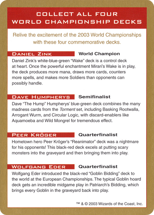 2003 World Championships Ad (WCD-000) - World Championship Decks 2003