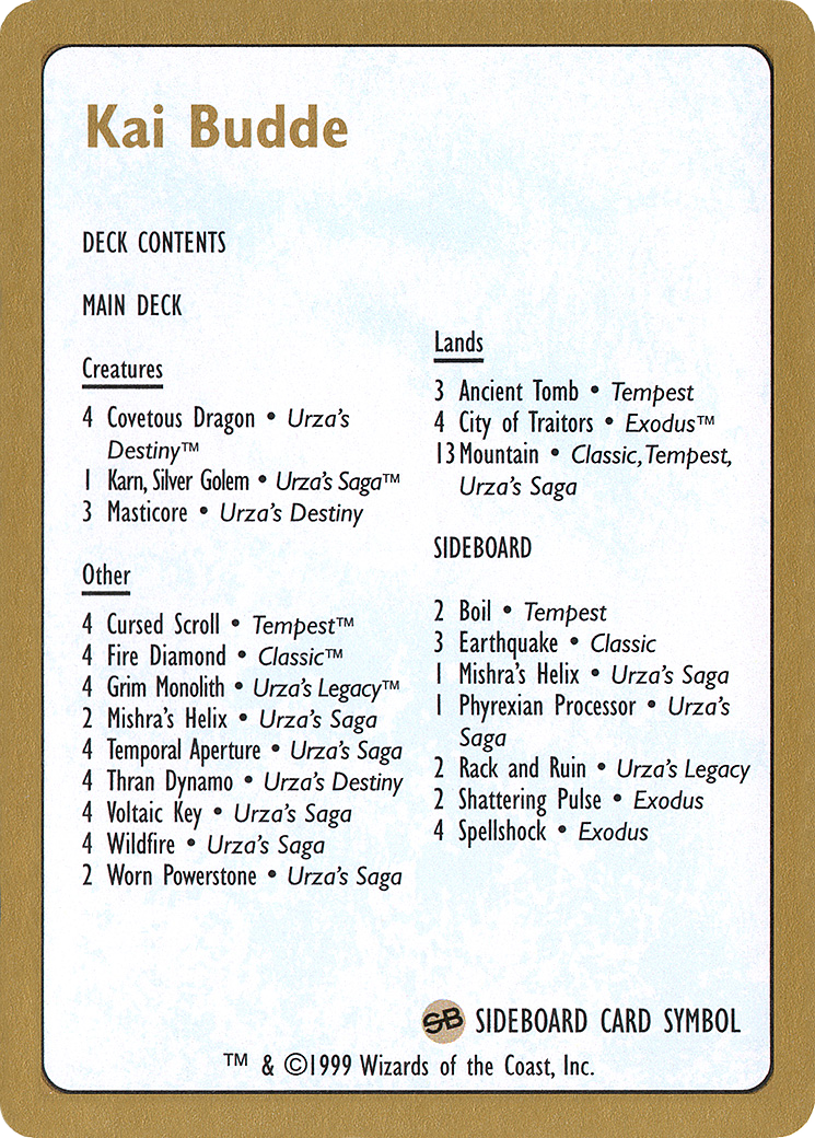 Kai Budde Decklist (WCD-KB0B) - World Championship Decks 1999