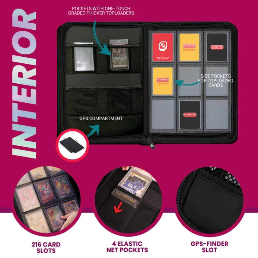 EVORETRO Top Loader Binder 3x3 216 Card Holder - Black/Red